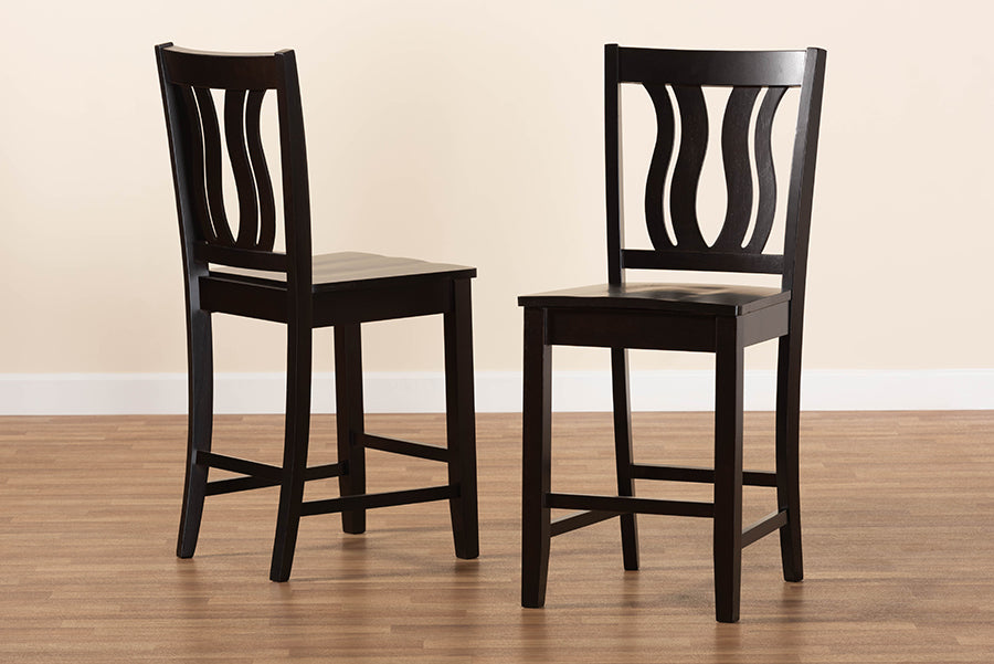 Baxton Studio Fenton Modern and Contemporary Transitional Dark Brown Finished Wood 2-Piece Counter Stool Set