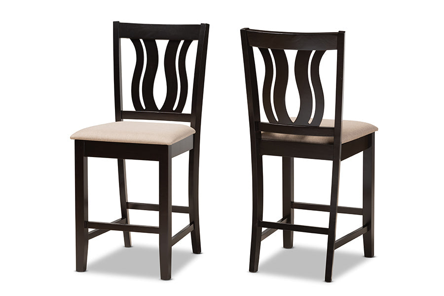 Baxton Studio Fenton Modern and Contemporary Transitional Sand Fabric Upholstered and Dark Brown Finished Wood 2-Piece Counter Stool Set