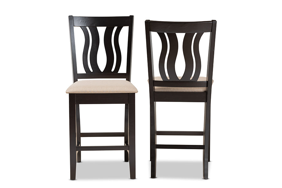 Baxton Studio Fenton Modern and Contemporary Transitional Sand Fabric Upholstered and Dark Brown Finished Wood 2-Piece Counter Stool Set