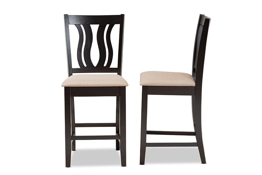 Baxton Studio Fenton Modern and Contemporary Transitional Sand Fabric Upholstered and Dark Brown Finished Wood 2-Piece Counter Stool Set