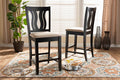 Baxton Studio Fenton Modern and Contemporary Transitional Sand Fabric Upholstered and Dark Brown Finished Wood 2-Piece Counter Stool Set