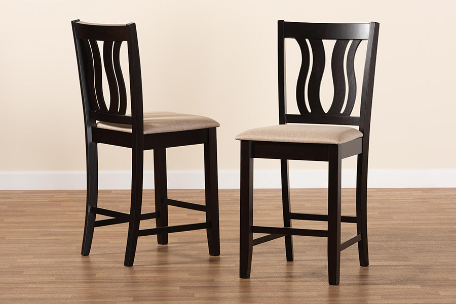 Baxton Studio Fenton Modern and Contemporary Transitional Sand Fabric Upholstered and Dark Brown Finished Wood 2-Piece Counter Stool Set