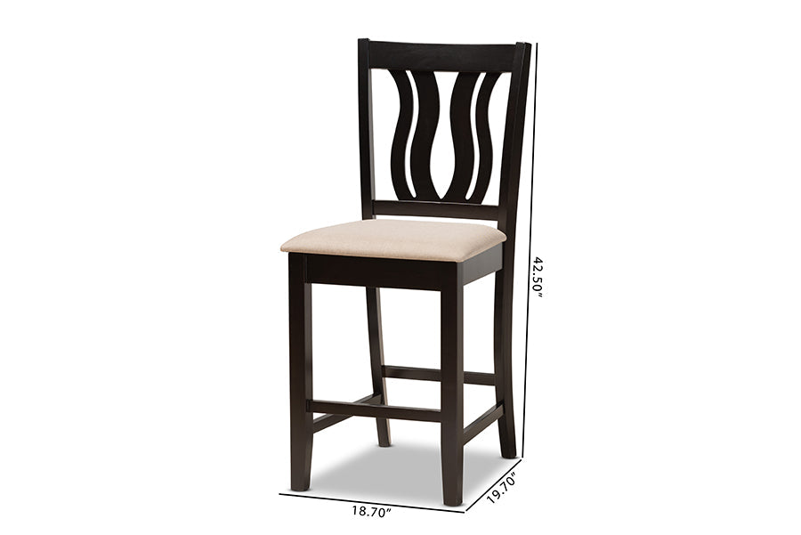 Baxton Studio Fenton Modern and Contemporary Transitional Sand Fabric Upholstered and Dark Brown Finished Wood 2-Piece Counter Stool Set