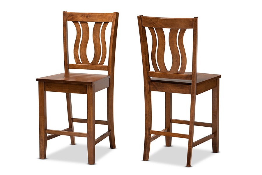 Baxton Studio Fenton Modern and Contemporary Transitional Walnut Brown Finished Wood 2-Piece Counter Stool Set