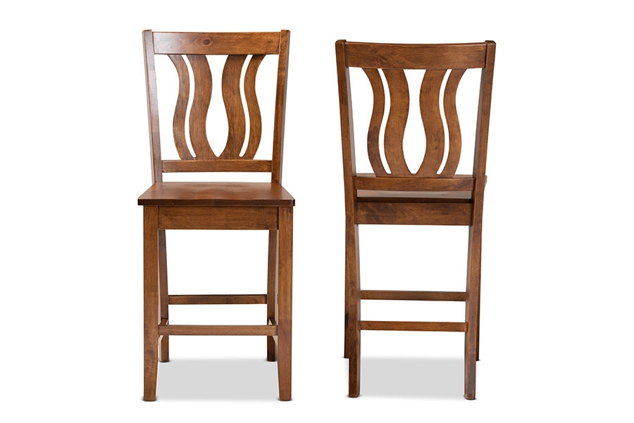 Baxton Studio Fenton Modern and Contemporary Transitional Walnut Brown Finished Wood 2-Piece Counter Stool Set