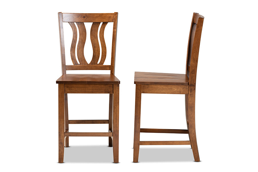 Baxton Studio Fenton Modern and Contemporary Transitional Walnut Brown Finished Wood 2-Piece Counter Stool Set