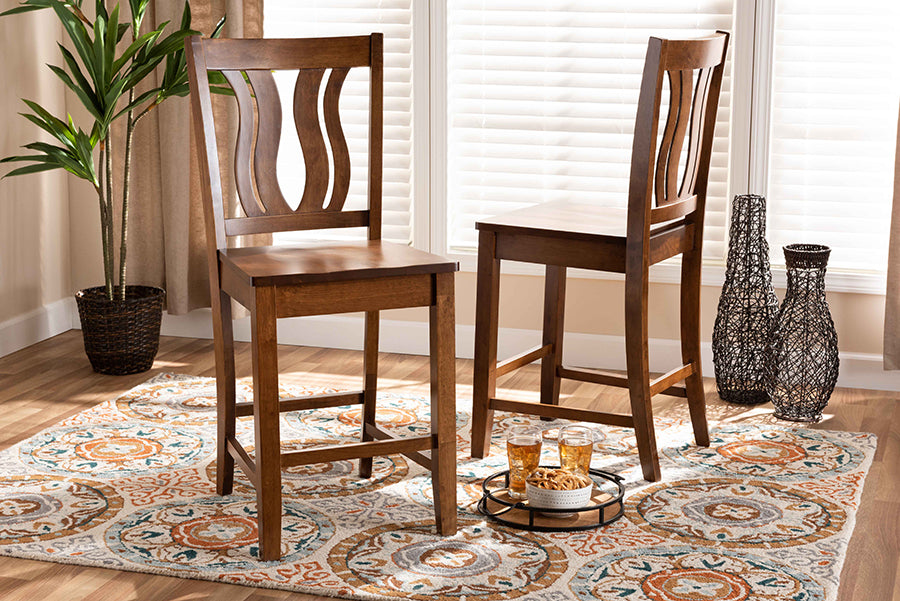 Baxton Studio Fenton Modern and Contemporary Transitional Walnut Brown Finished Wood 2-Piece Counter Stool Set