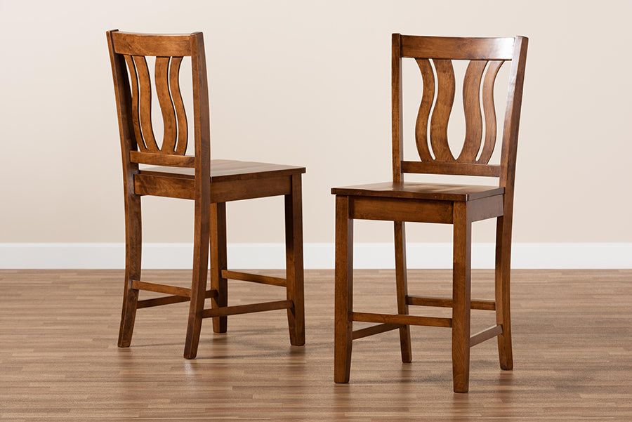 Baxton Studio Fenton Modern and Contemporary Transitional Walnut Brown Finished Wood 2-Piece Counter Stool Set