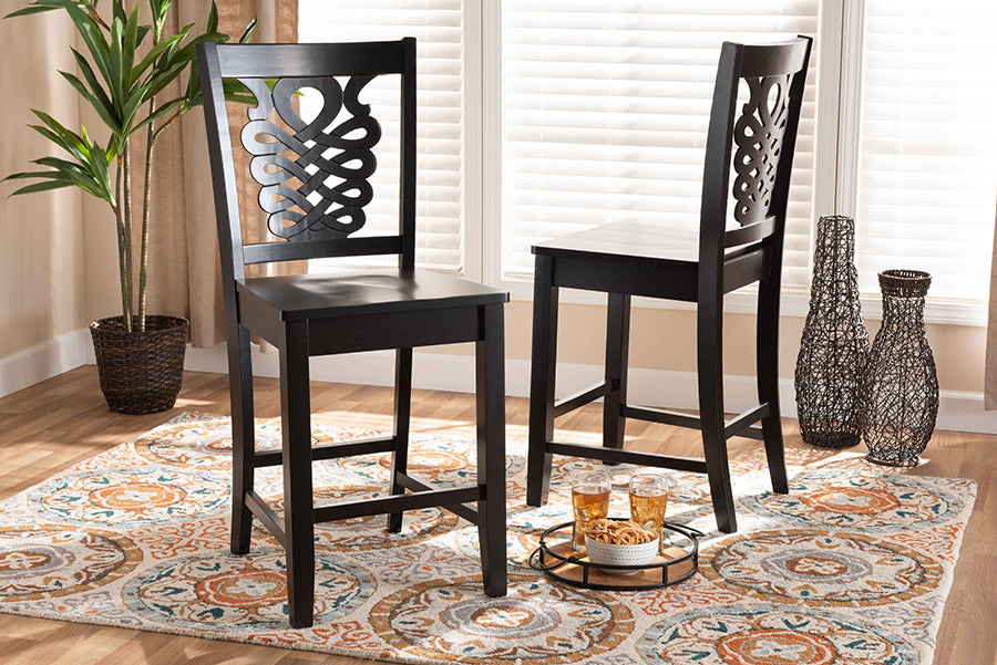Baxton Studio Gervais Modern and Contemporary Transitional Dark Brown Finished Wood 2-Piece Counter Stool Set