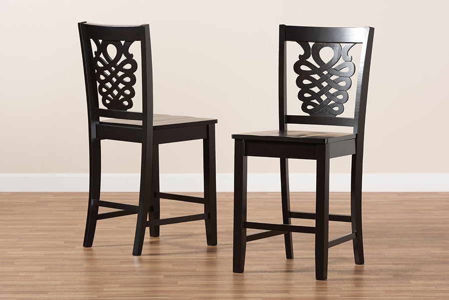 Baxton Studio Gervais Modern and Contemporary Transitional Dark Brown Finished Wood 2-Piece Counter Stool Set