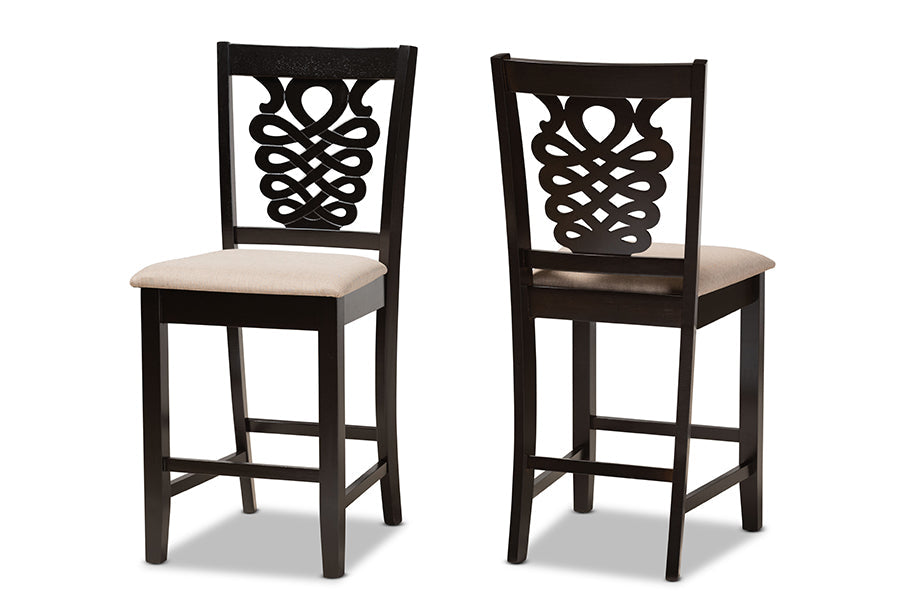 Baxton Studio Gervais Modern and Contemporary Transitional Sand Fabric Upholstered and Dark Brown Finished Wood 2-Piece Counter Stool Set
