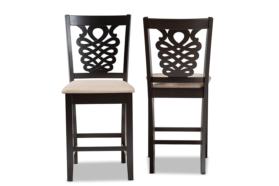 Baxton Studio Gervais Modern and Contemporary Transitional Sand Fabric Upholstered and Dark Brown Finished Wood 2-Piece Counter Stool Set