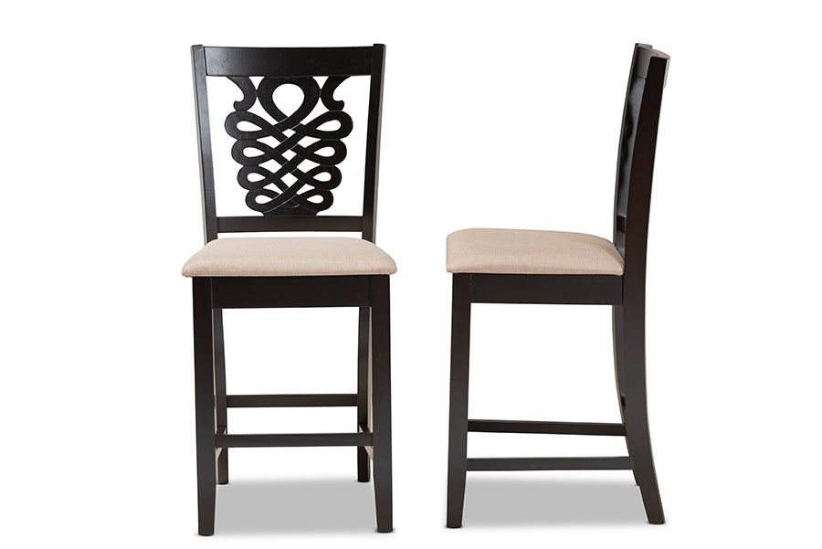 Baxton Studio Gervais Modern and Contemporary Transitional Sand Fabric Upholstered and Dark Brown Finished Wood 2-Piece Counter Stool Set