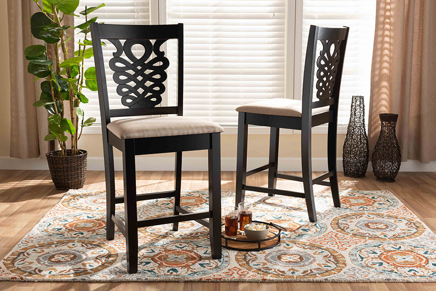 Baxton Studio Gervais Modern and Contemporary Transitional Sand Fabric Upholstered and Dark Brown Finished Wood 2-Piece Counter Stool Set