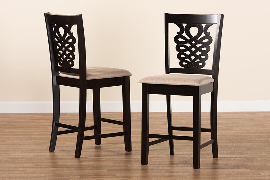 Baxton Studio Gervais Modern and Contemporary Transitional Sand Fabric Upholstered and Dark Brown Finished Wood 2-Piece Counter Stool Set