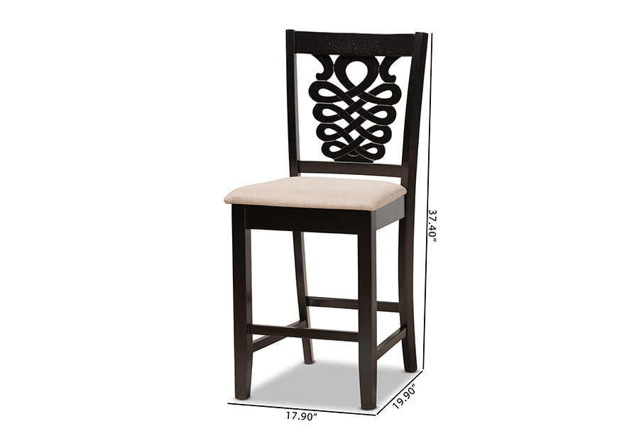 Baxton Studio Gervais Modern and Contemporary Transitional Sand Fabric Upholstered and Dark Brown Finished Wood 2-Piece Counter Stool Set
