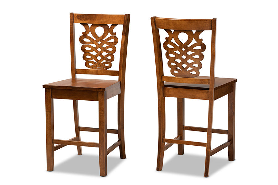 Baxton Studio Gervais Modern and Contemporary Transitional Walnut Brown Finished Wood 2-Piece Counter Stool Set