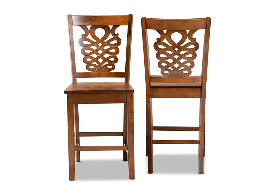 Baxton Studio Gervais Modern and Contemporary Transitional Walnut Brown Finished Wood 2-Piece Counter Stool Set