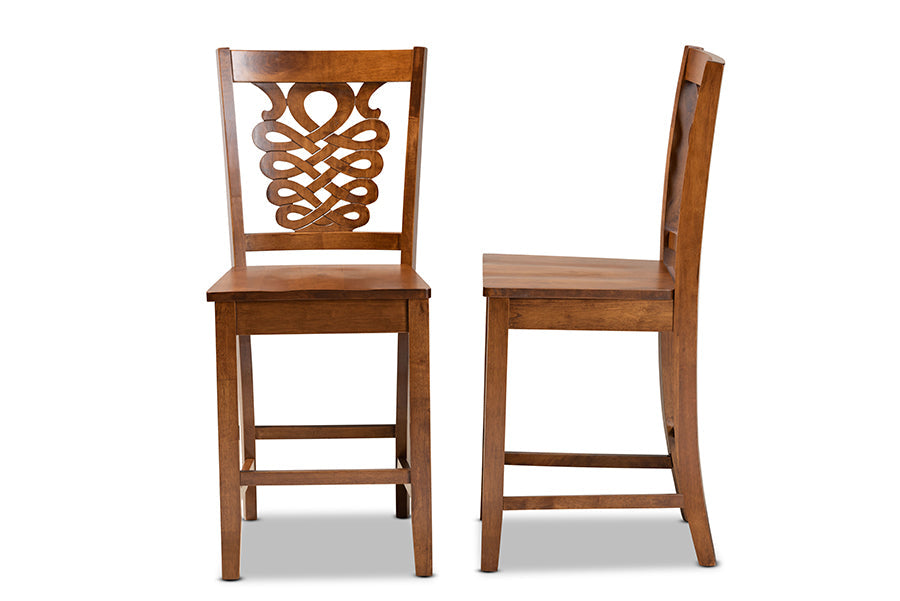 Baxton Studio Gervais Modern and Contemporary Transitional Walnut Brown Finished Wood 2-Piece Counter Stool Set