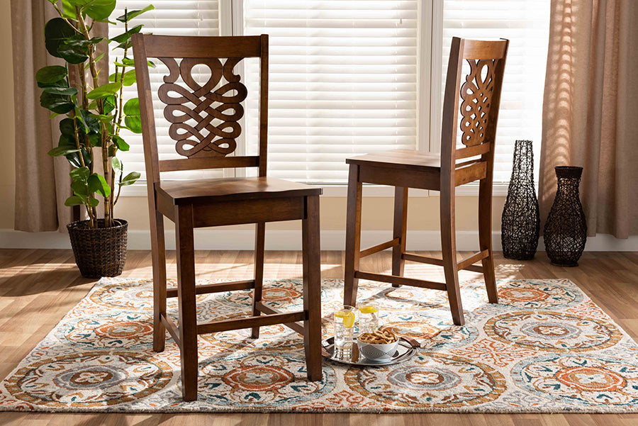 Baxton Studio Gervais Modern and Contemporary Transitional Walnut Brown Finished Wood 2-Piece Counter Stool Set
