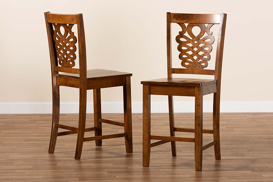 Baxton Studio Gervais Modern and Contemporary Transitional Walnut Brown Finished Wood 2-Piece Counter Stool Set