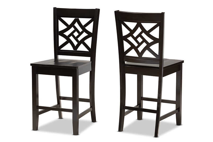 Baxton Studio Nicolette Modern and Contemporary Transitional Dark Brown Finished Wood 2-Piece Counter Stool Set