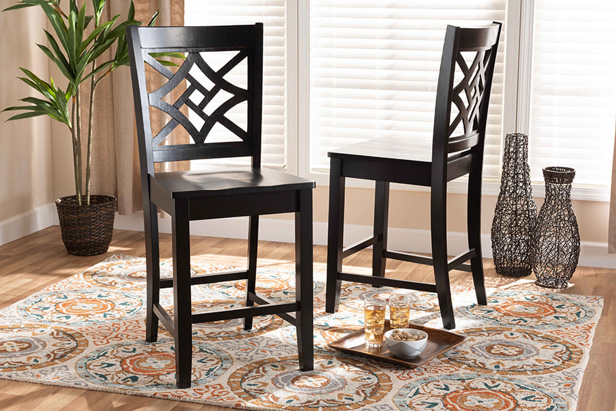Baxton Studio Nicolette Modern and Contemporary Transitional Dark Brown Finished Wood 2-Piece Counter Stool Set