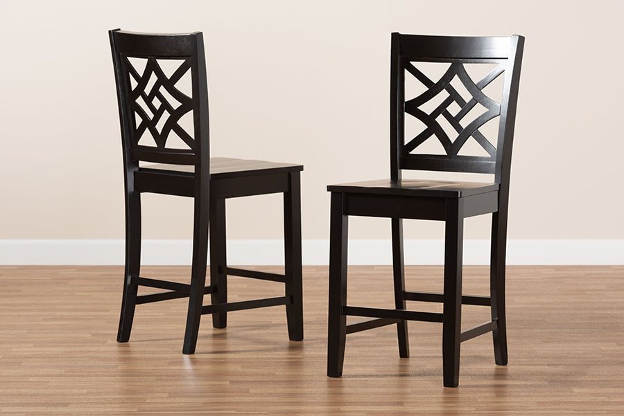 Baxton Studio Nicolette Modern and Contemporary Transitional Dark Brown Finished Wood 2-Piece Counter Stool Set