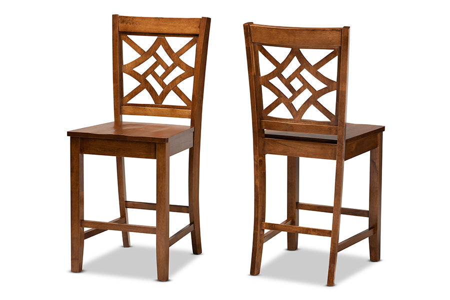 Baxton Studio Nicolette Modern and Contemporary Transitional Walnut Brown Finished Wood 2-Piece Counter Stool Set