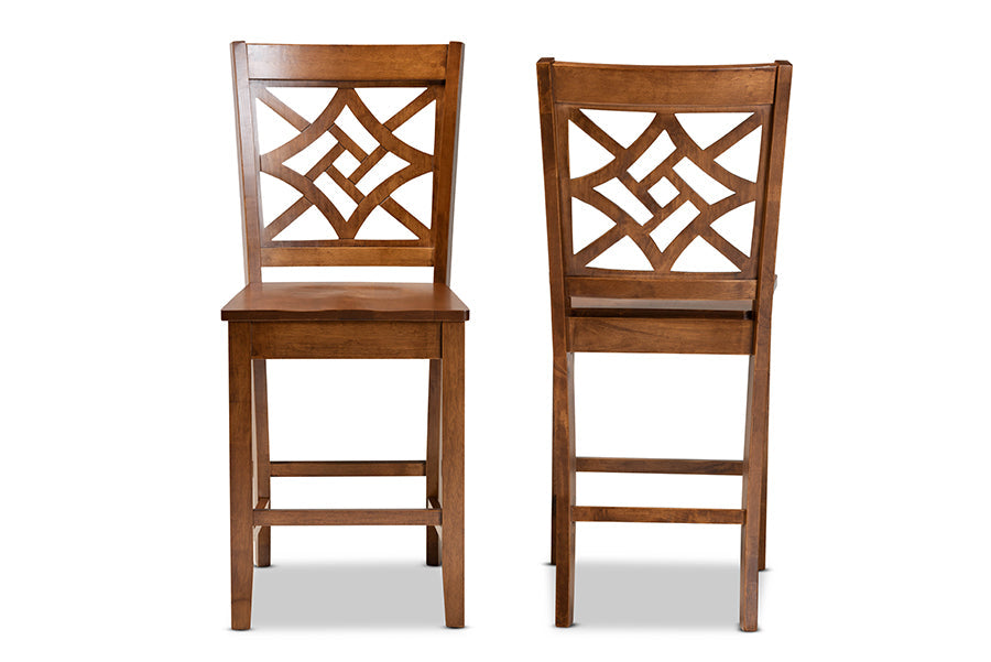 Baxton Studio Nicolette Modern and Contemporary Transitional Walnut Brown Finished Wood 2-Piece Counter Stool Set