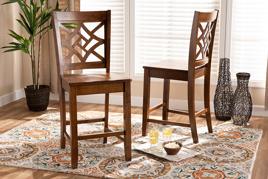 Baxton Studio Nicolette Modern and Contemporary Transitional Walnut Brown Finished Wood 2-Piece Counter Stool Set