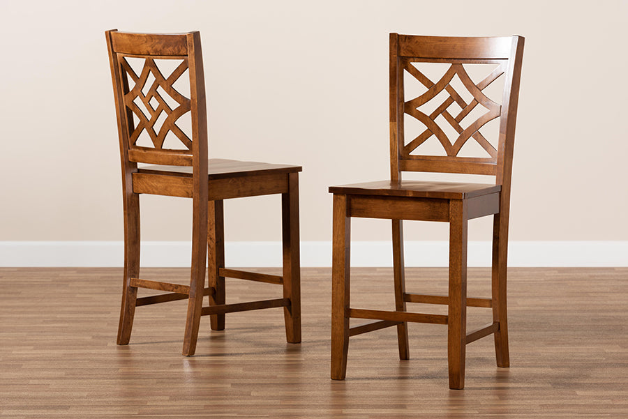 Baxton Studio Nicolette Modern and Contemporary Transitional Walnut Brown Finished Wood 2-Piece Counter Stool Set
