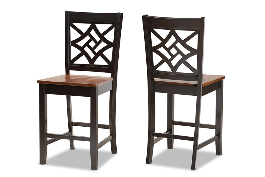 Baxton Studio Nicolette Modern and Contemporary Two-Tone Dark Brown and Walnut Brown Finished Wood 2-Piece Counter Stool Set