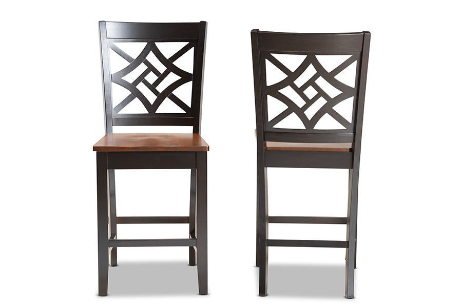 Baxton Studio Nicolette Modern and Contemporary Two-Tone Dark Brown and Walnut Brown Finished Wood 2-Piece Counter Stool Set