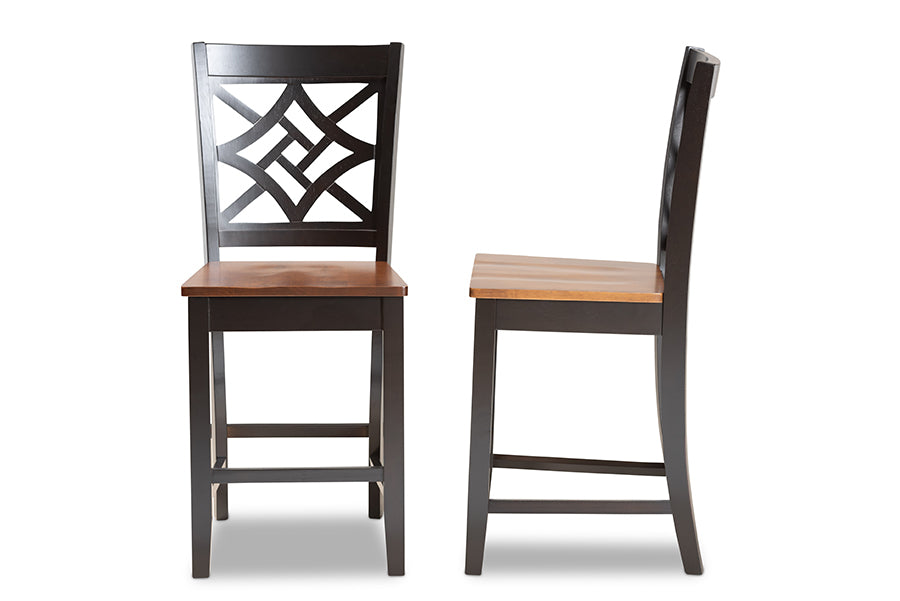 Baxton Studio Nicolette Modern and Contemporary Two-Tone Dark Brown and Walnut Brown Finished Wood 2-Piece Counter Stool Set