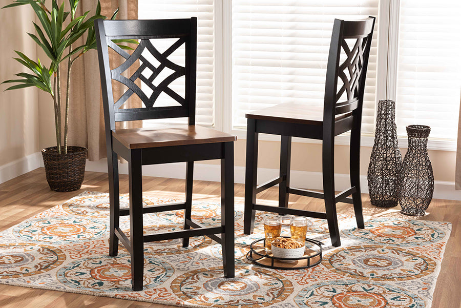 Baxton Studio Nicolette Modern and Contemporary Two-Tone Dark Brown and Walnut Brown Finished Wood 2-Piece Counter Stool Set