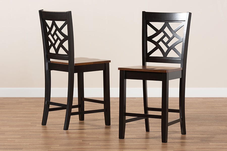 Baxton Studio Nicolette Modern and Contemporary Two-Tone Dark Brown and Walnut Brown Finished Wood 2-Piece Counter Stool Set