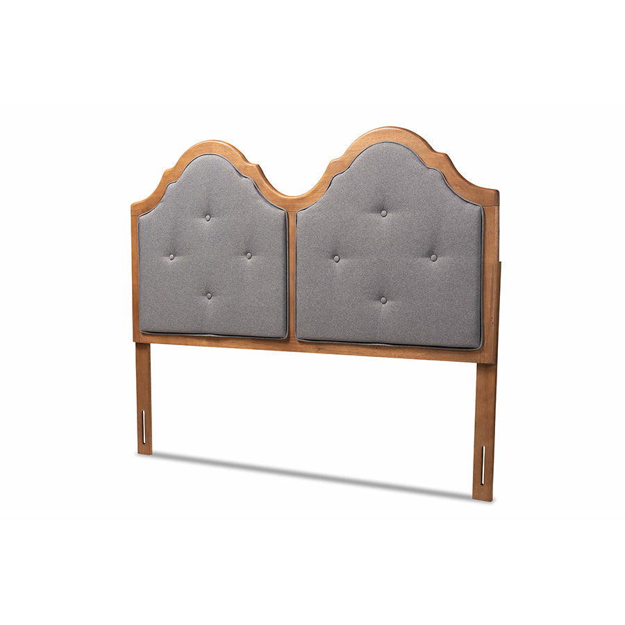Baxton Studio Falk Vintage Classic Traditional Dark Grey Fabric Upholstered and Walnut Brown Finished Wood Queen Size Arched Headboard