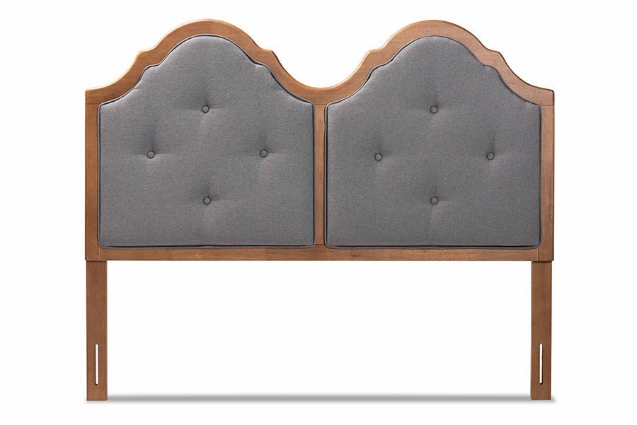 Baxton Studio Falk Vintage Classic Traditional Dark Grey Fabric Upholstered and Walnut Brown Finished Wood Queen Size Arched Headboard