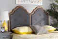 Baxton Studio Falk Vintage Classic Traditional Dark Grey Fabric Upholstered and Walnut Brown Finished Wood Queen Size Arched Headboard