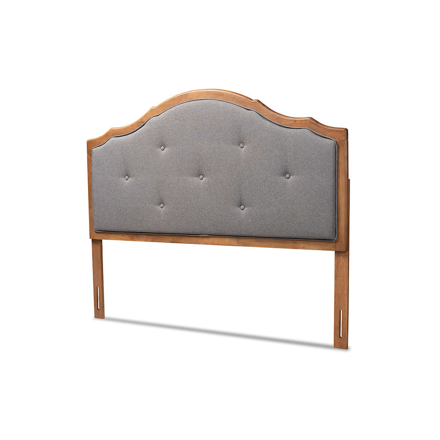 Baxton Studio Gala Vintage Classic Traditional Dark Grey Fabric Upholstered and Walnut Brown Finished Wood Queen Size Arched Headboard