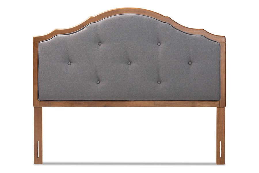 Baxton Studio Gala Vintage Classic Traditional Dark Grey Fabric Upholstered and Walnut Brown Finished Wood Queen Size Arched Headboard