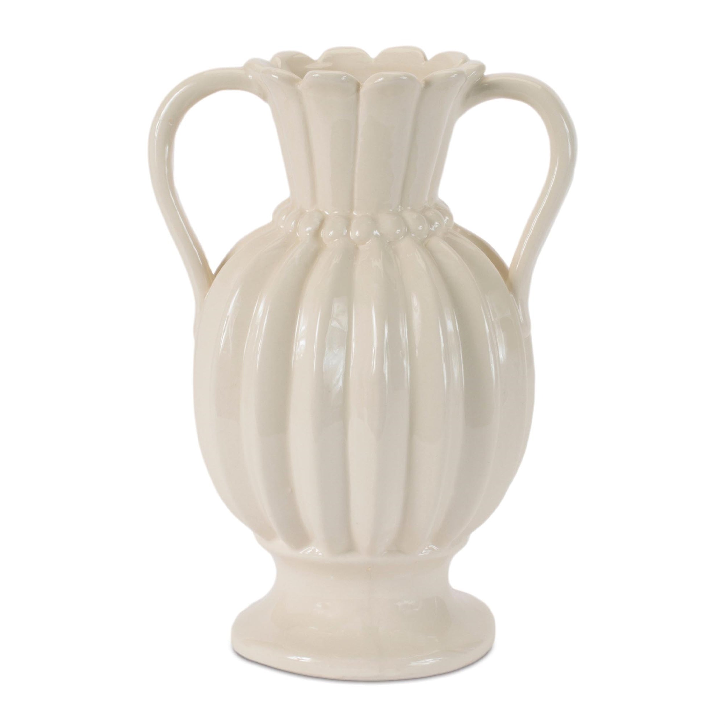 Stoneware led Ribbed Vase 9"H