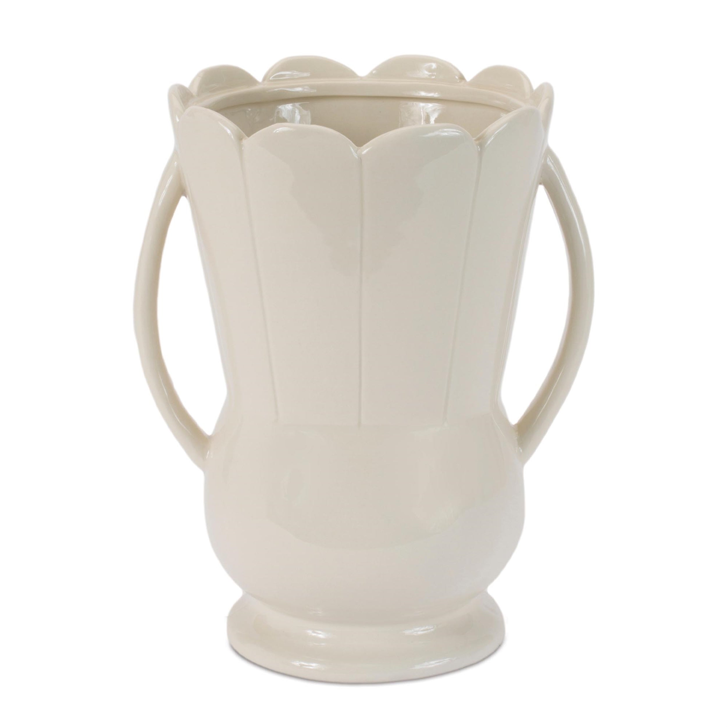 Stoneware led Scalloped Vase 9"H