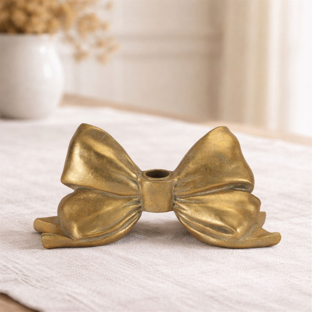 Sculpted Bow Taper Candle Holder 5"H