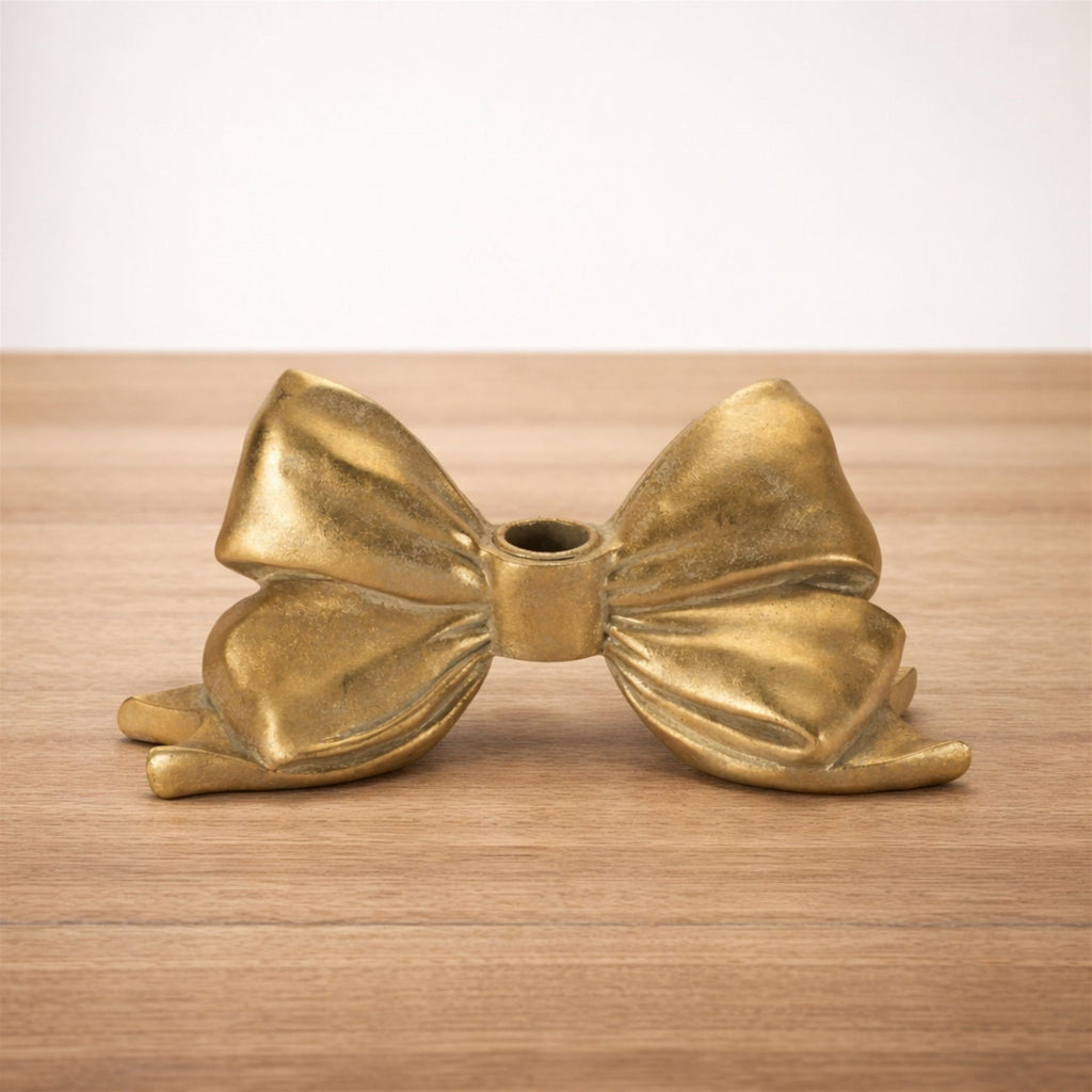 Sculpted Bow Taper Candle Holder 5"H