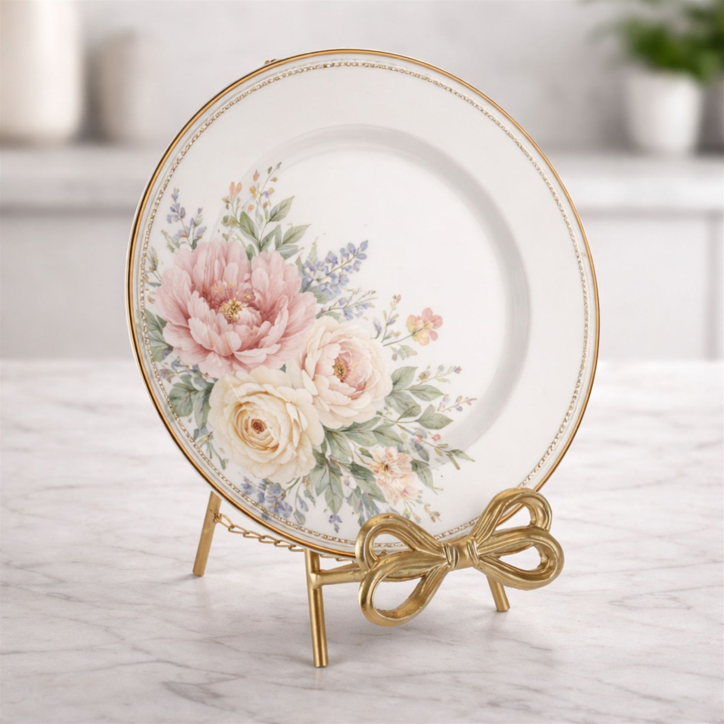 Gold Bow Plate Holder Easel 12.5"H