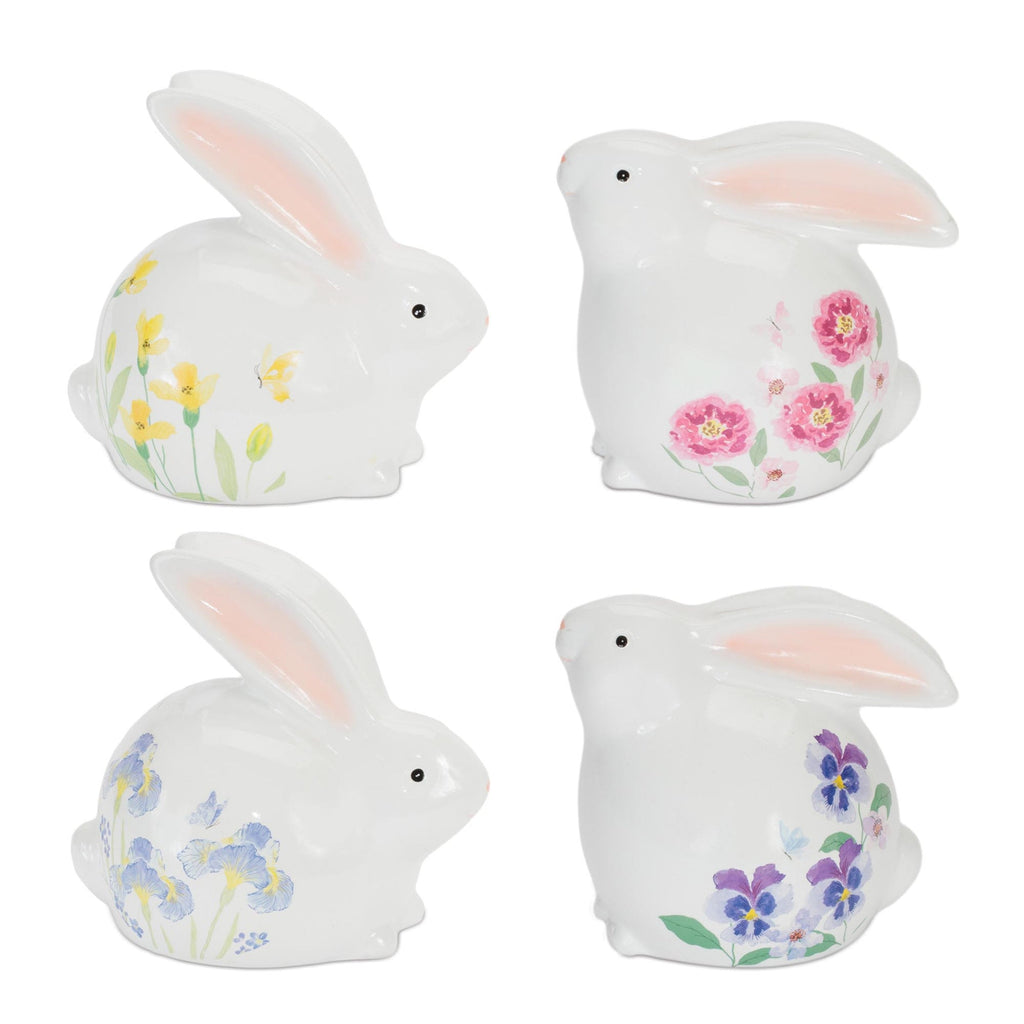 Floral Terra Cotta Rabbit (Set of 4)
