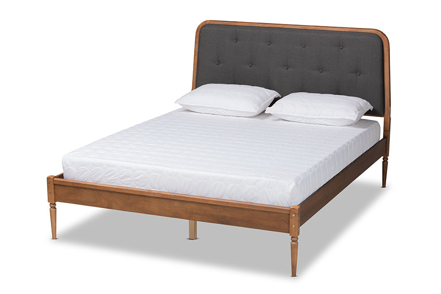 Baxton Studio Diantha Classic and Traditional Dark Grey Fabric Upholstered and Walnut Brown Finished Wood Full Size Platform Bed