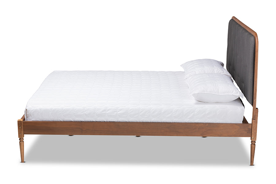 Baxton Studio Diantha Classic and Traditional Dark Grey Fabric Upholstered and Walnut Brown Finished Wood Full Size Platform Bed